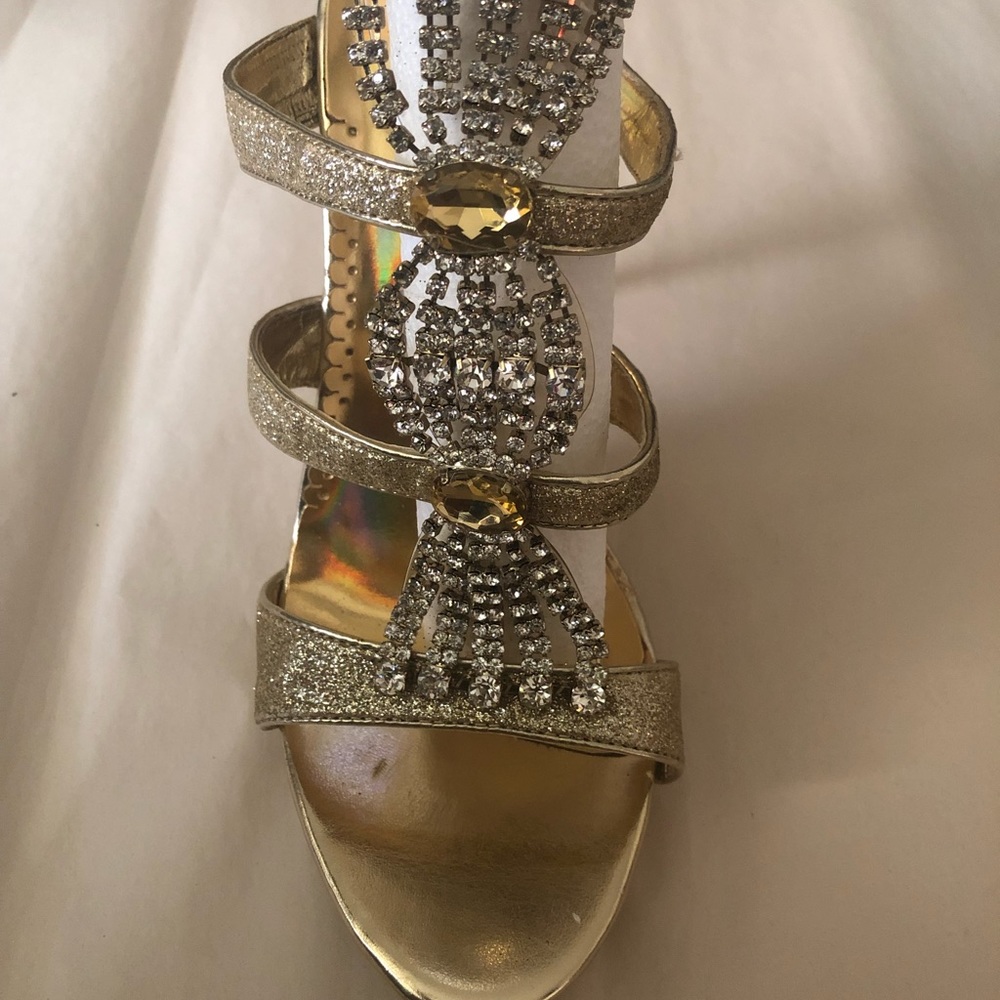 Gold Glitter Heels with Rhinestones
